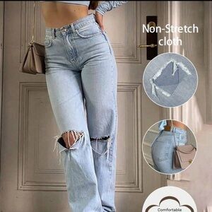 [76.0% Cotton] NVFelix Women's Distressed Straight Leg Jeans, Vintage Casual